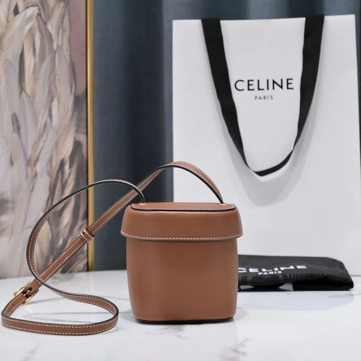 CELINE SQUARE BOX CROSSBODY BAG 11 CINNAMON BROWN CALFSKIN