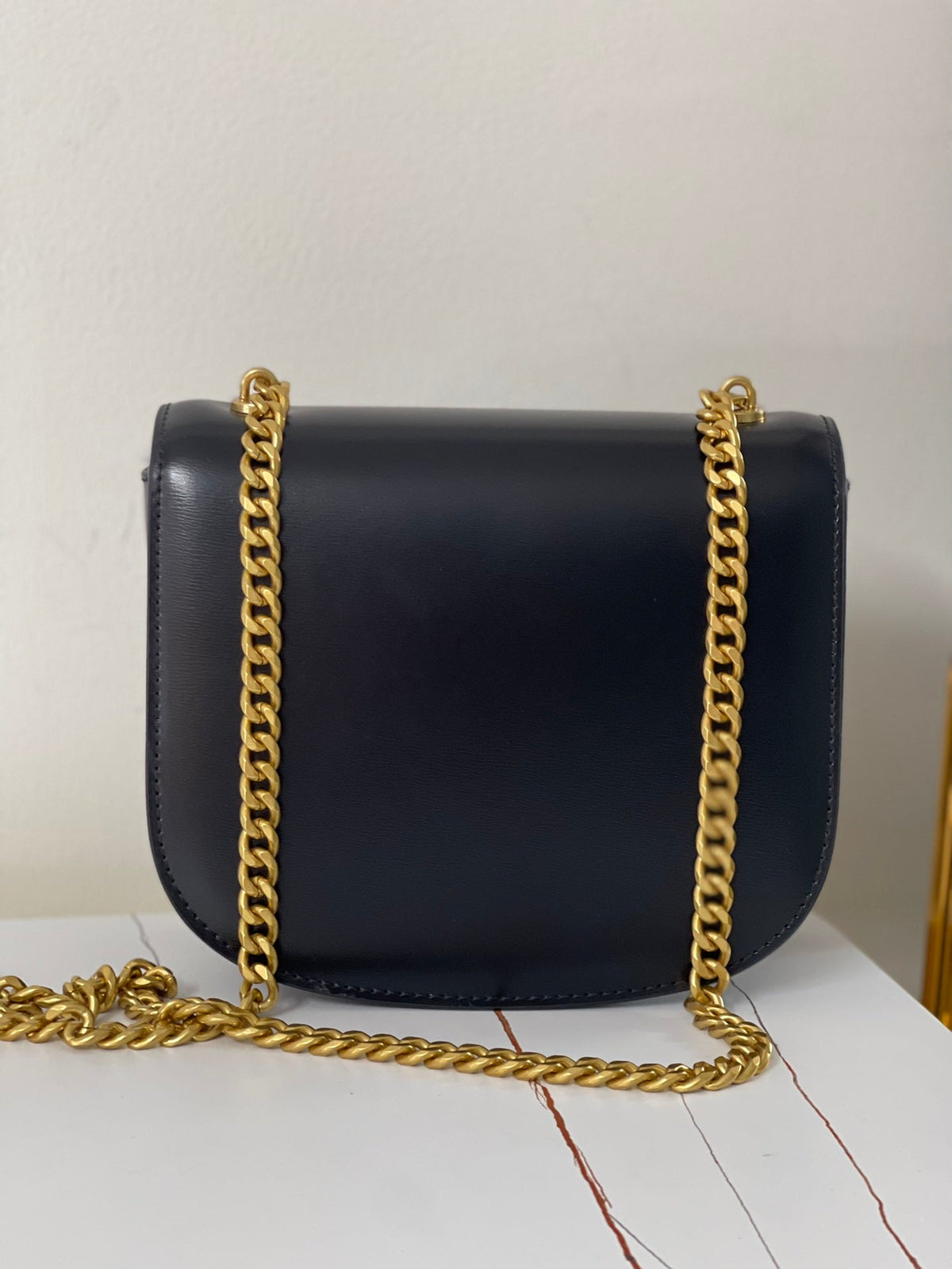 CELINE TRIPHOME 19 SADDLE BAG BLACK CALFSKIN