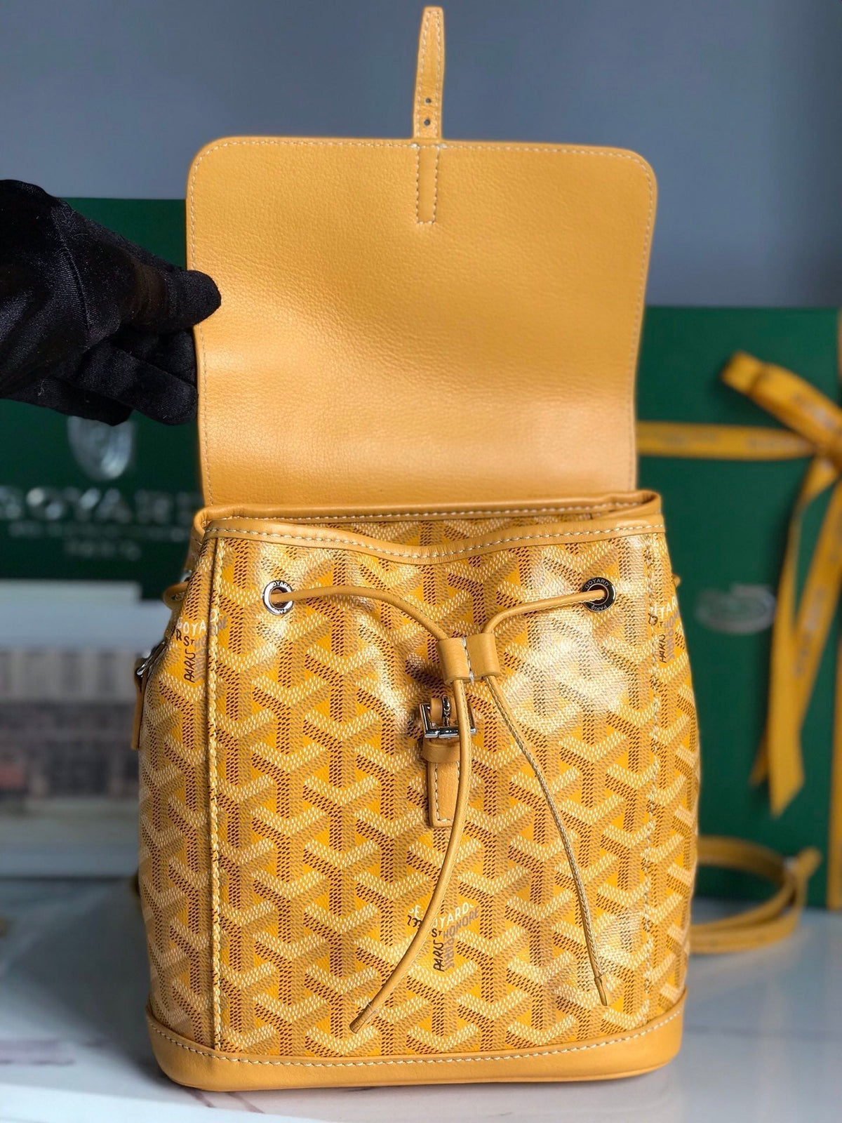 ALPIN MINI BACKPACK 21 IN YELLOW LAMBSKIN AND GOYARDINE CANVAS