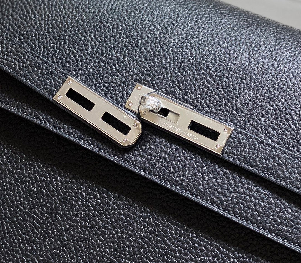 HERMES KELLY DEPECHES 34 BRIEFCASE IN BLACK TOGO CALFSKIN SILVER HARDWARE