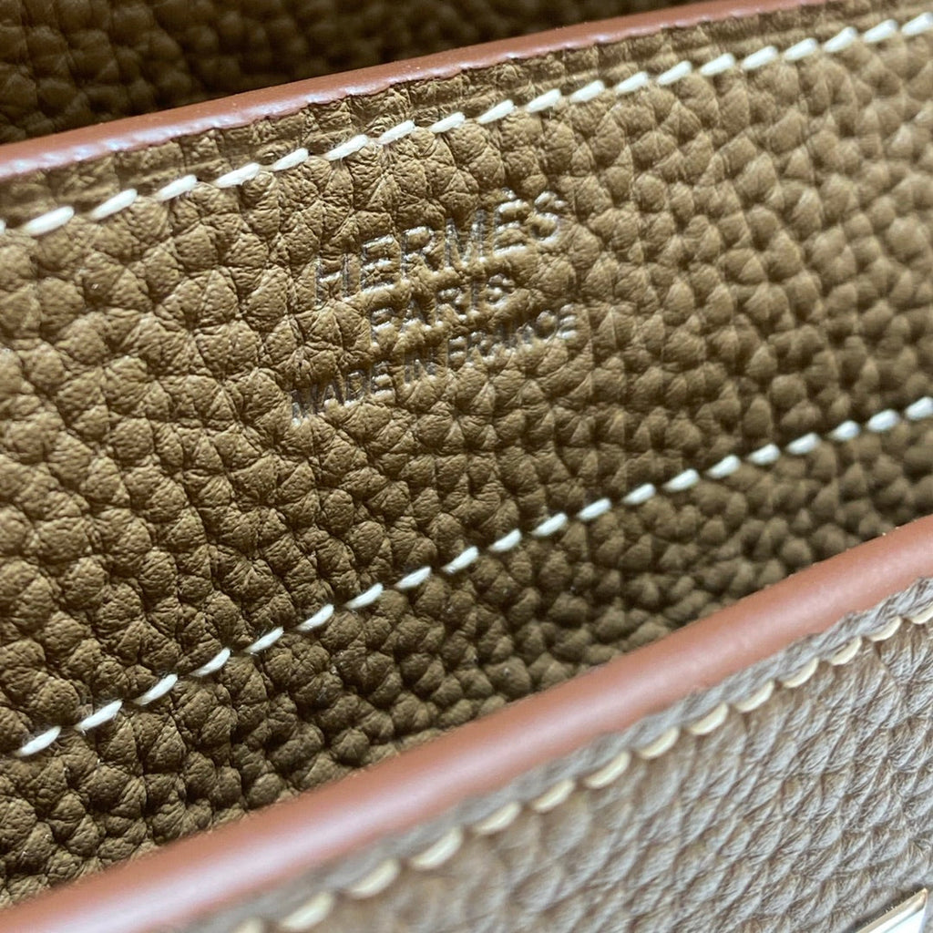 HERMES KELLY DEPECHES 38 BRIEFCASE IN ETOUPE TOGO CALFSKIN SILVER HARDWARE