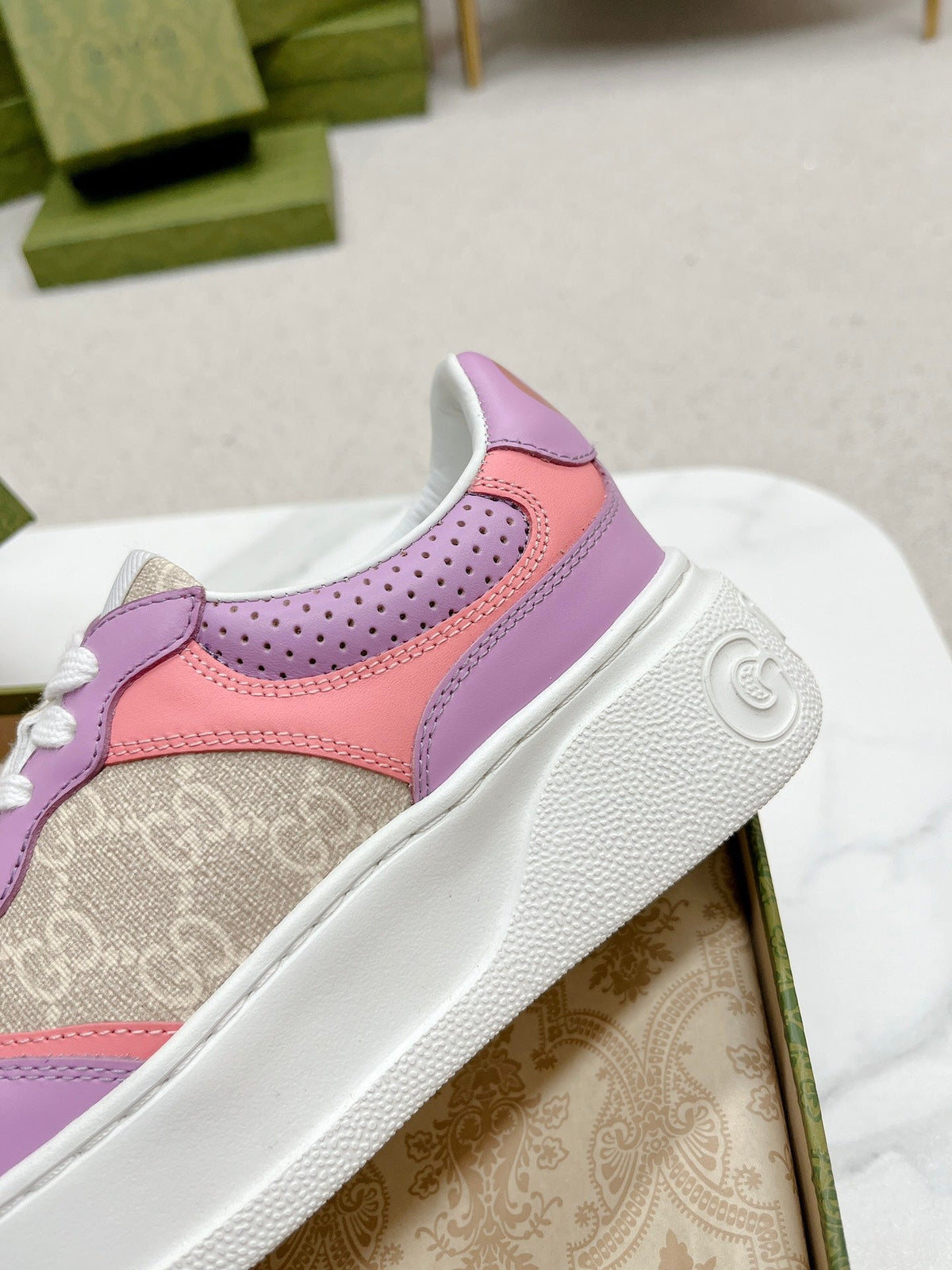 GUCCI TRAINER LIGHT GRAY AND PURPLE CALFSKIN