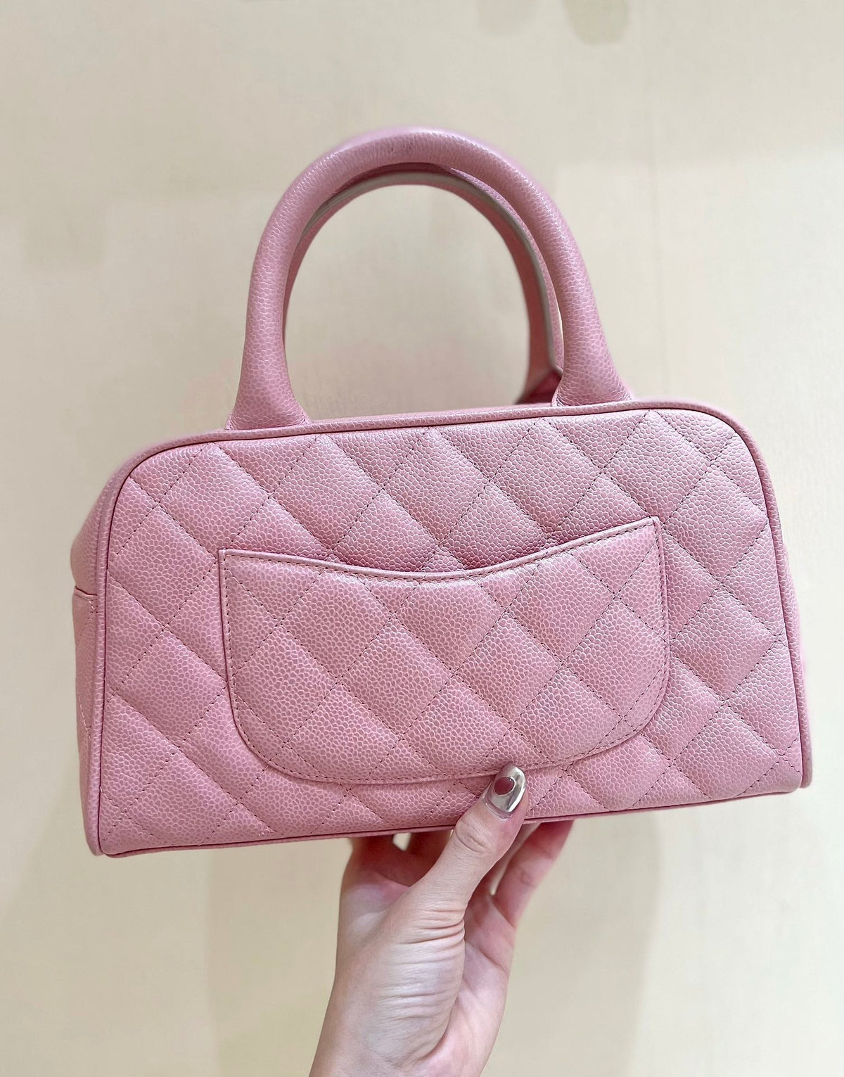 CHANEL 25S  QUILTED CAVIAR BOWLING BAG 27 IN PINK CALFSKIN