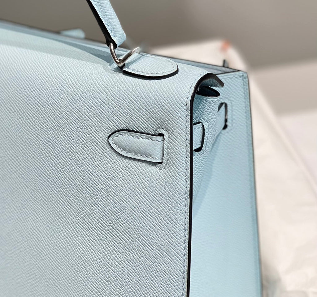 HERMES KELLY 25CM IN BLUE BRUME EPSOM CALFSKIN PALLADIUM HARDWARE