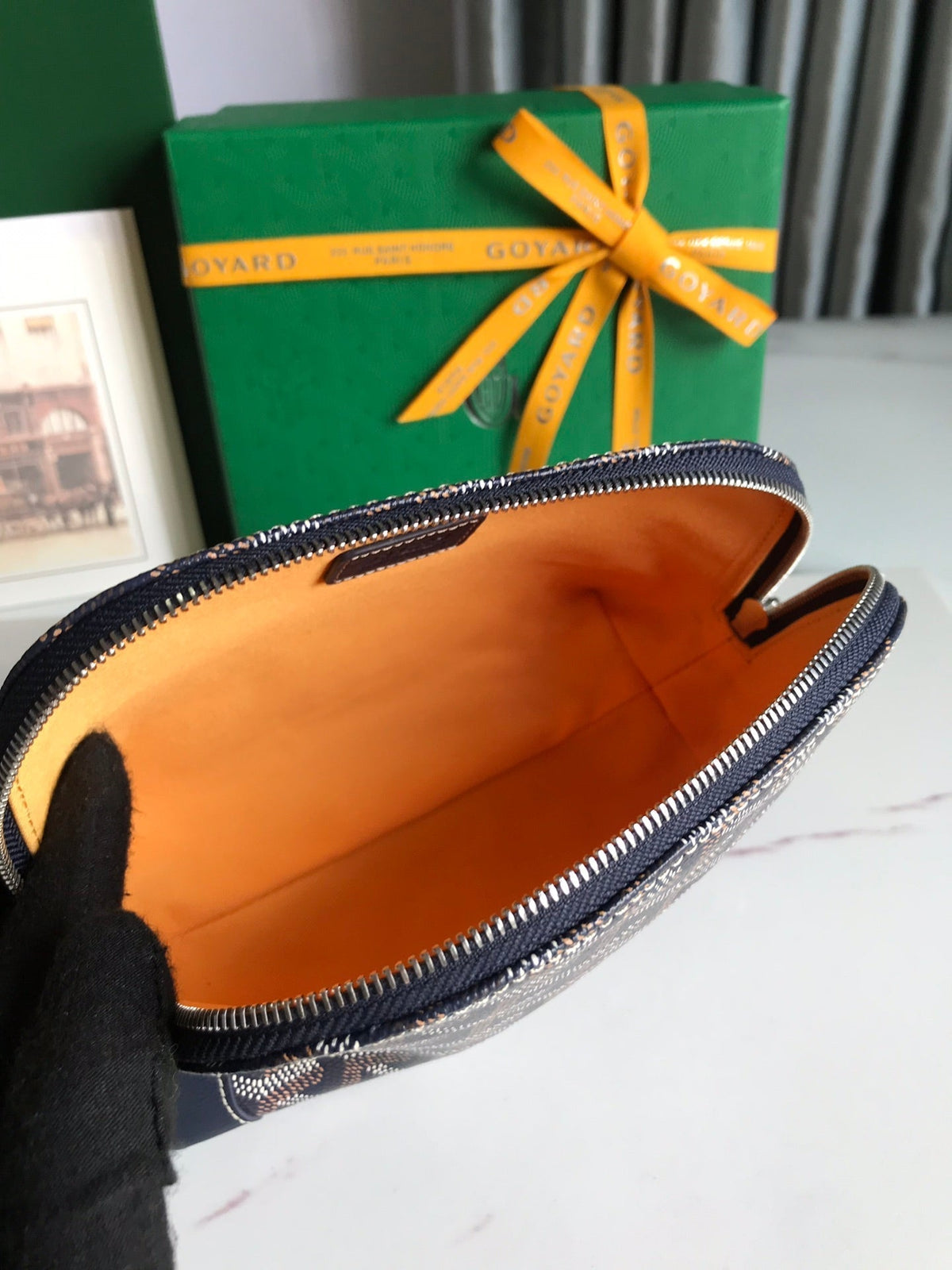 VENDÔME COSMETIC POUCH 17 IN NAVY BLUE GOYARDINE CANVAS AND CALFSKIN TRIM