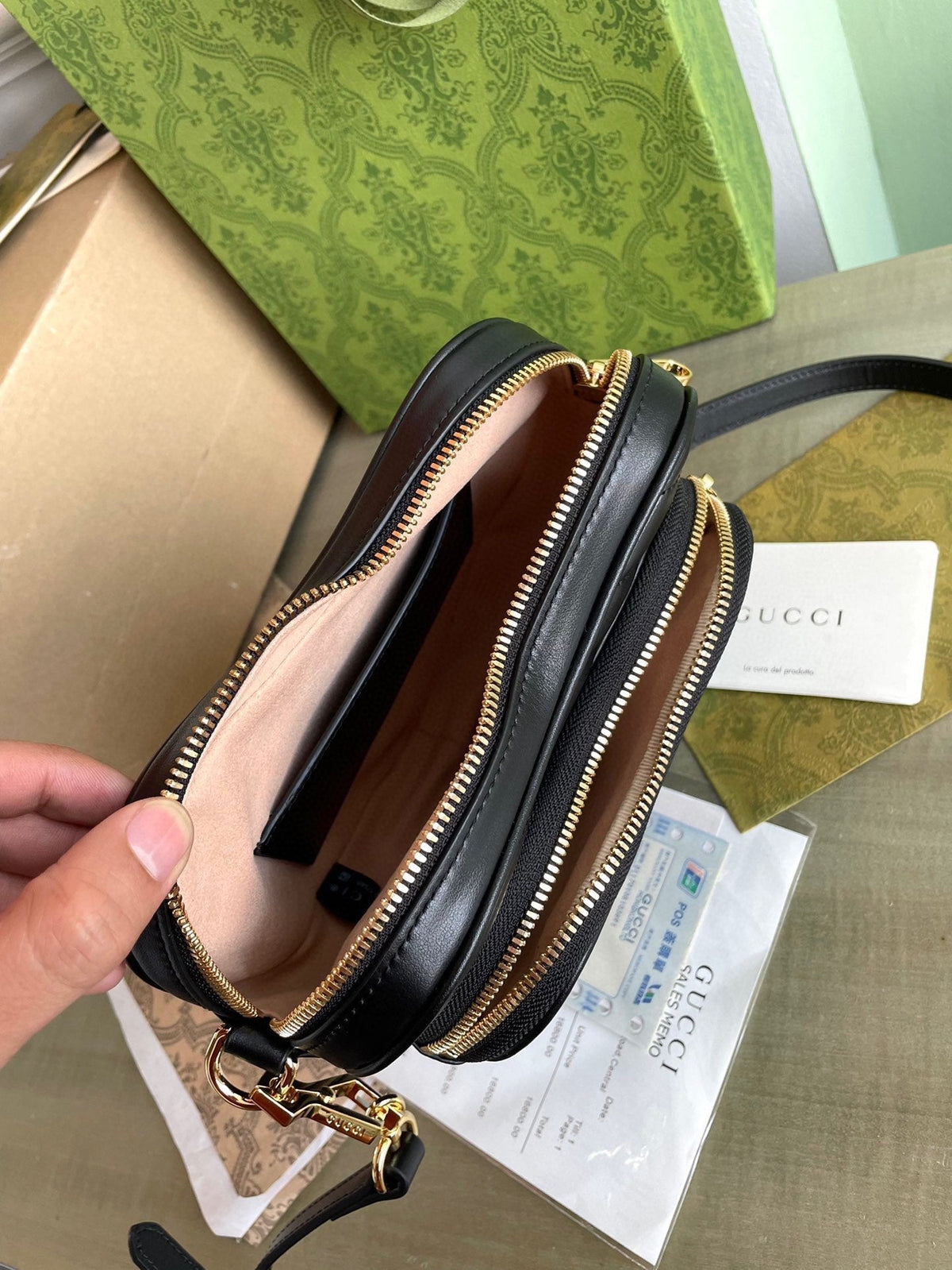 GUCCI MARMONT HEART BAG 20 IN BLACK CALFSKIN GOLD HARDWARE