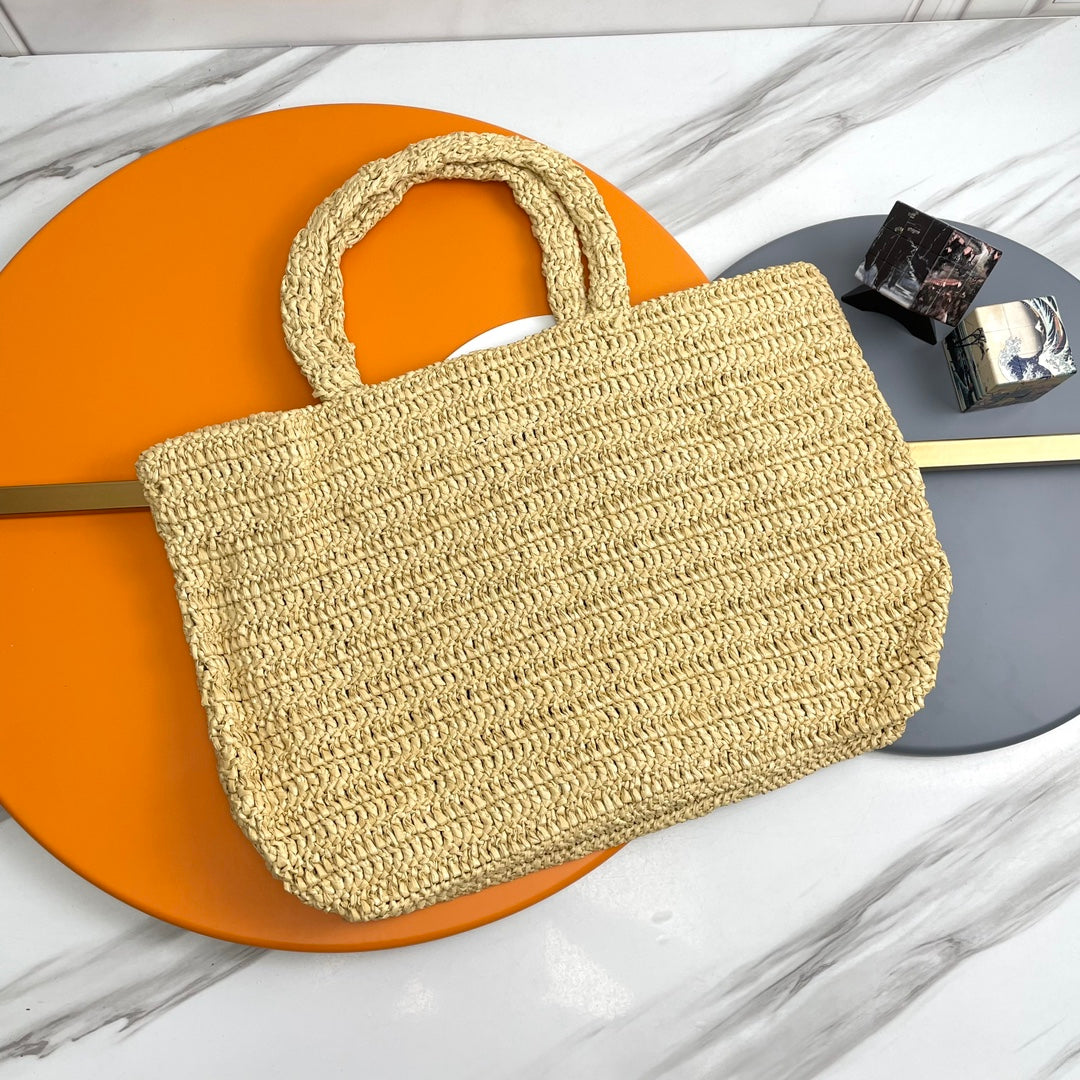 RIVE GAUCHE TOTE BAG 38 IN LIGHT YELLOW RAFFIA