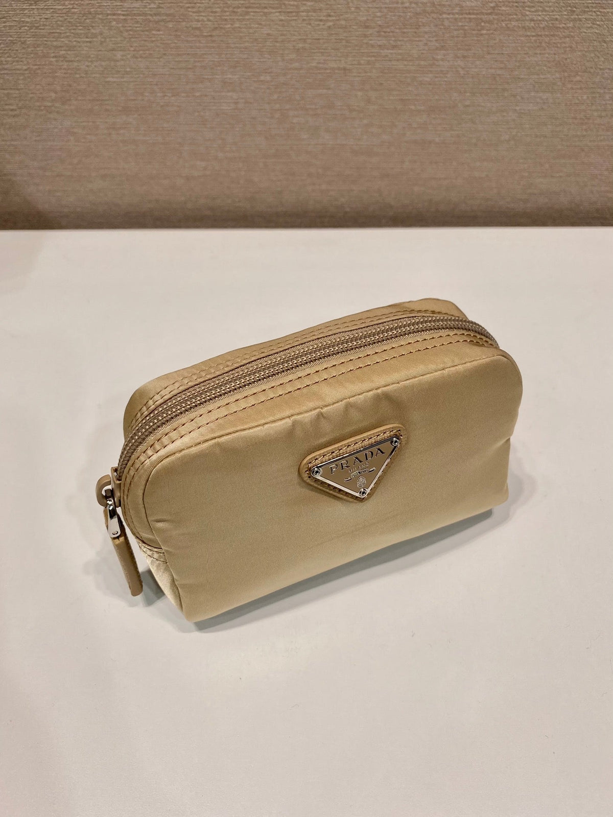 PRADA CLUTCH 12 IN TAN BROWN RE-NYLON