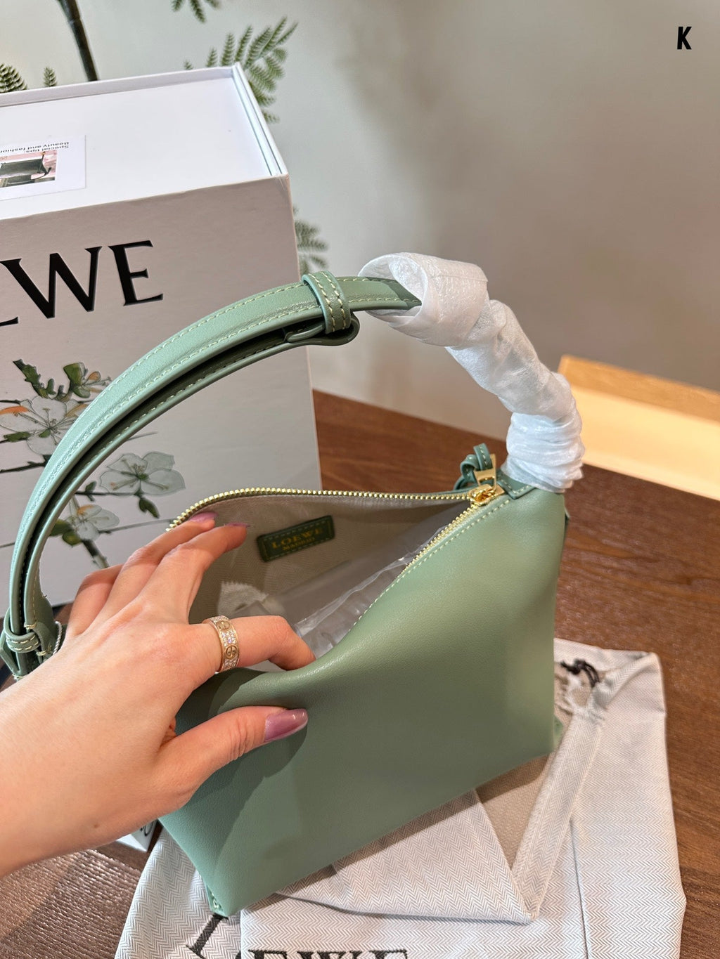LOE LUNA HOBO 20 BAG IN GREEN MINT CALFSKIN