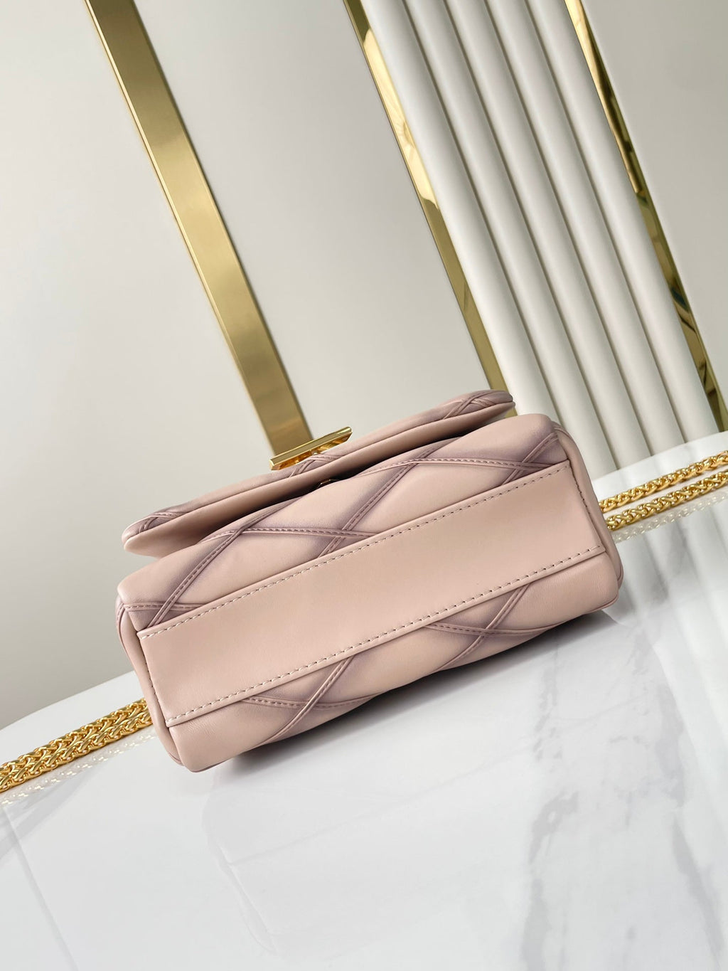 LOUIS VUITTON GO-14 MM 23 IN LIGHT PINK QUILTED LAMBSKIN GOLD HARDWARE