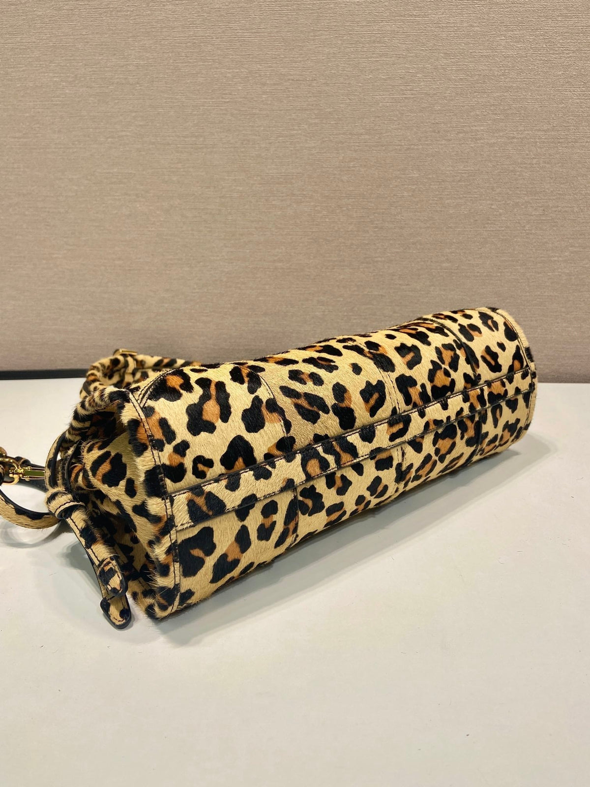 PRADA TOP HANDLE BAG 32 IN LEOPARD PRINT LEATHER