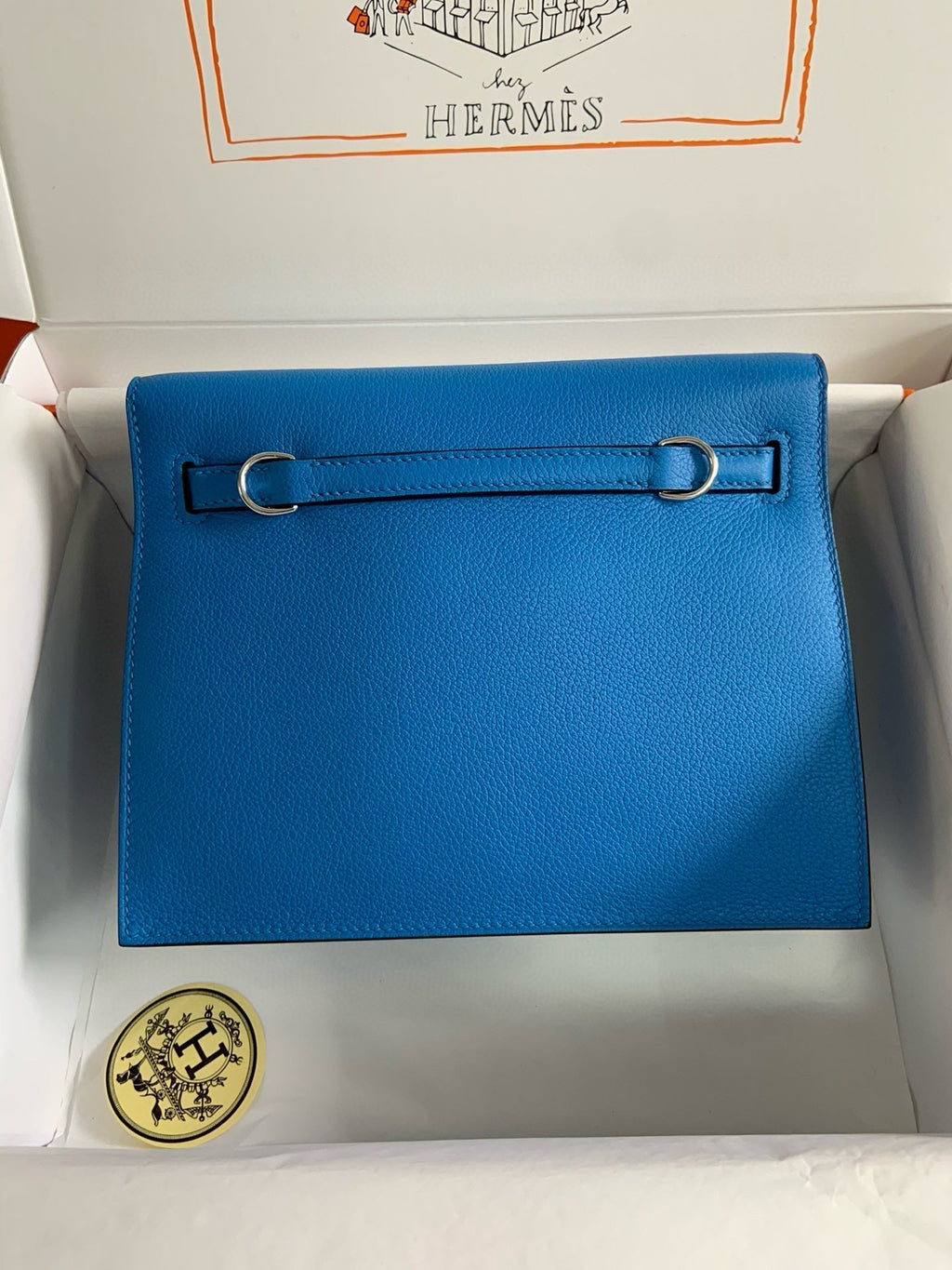 HERMES KELLY DANSE 22 EVERCOLOR BLUE IN CALFSKIN GOLD HARDWARE
