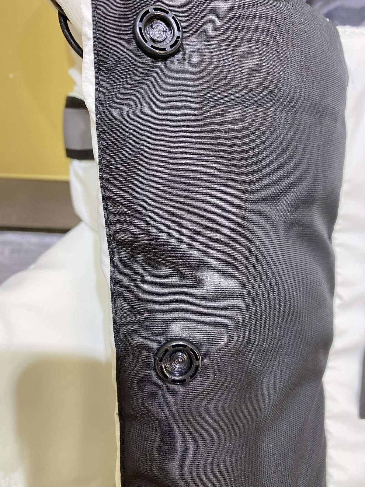 Canada Goose Light Grey Hooded Puffer Jacket — fabric_closeup
