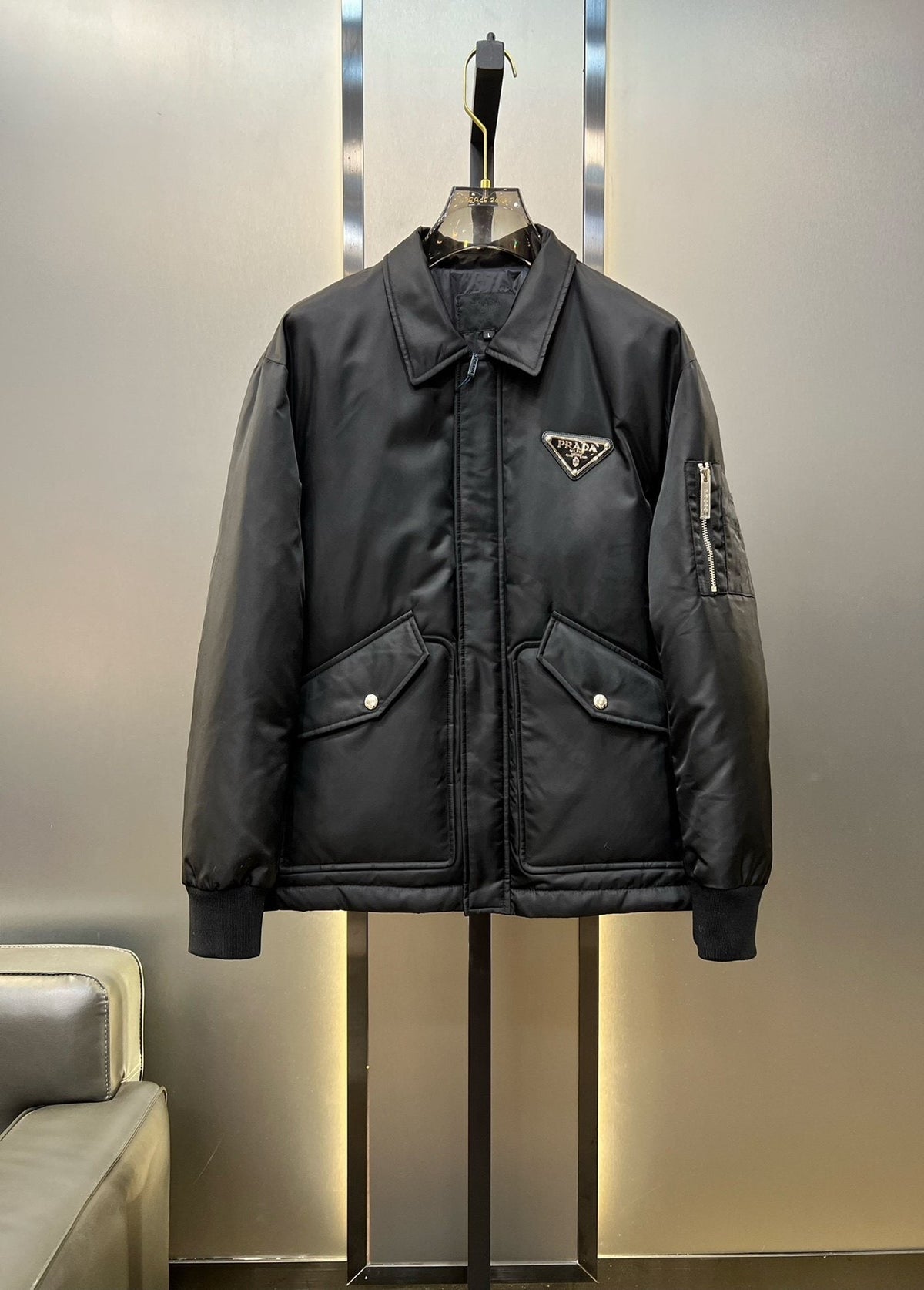 Prada Black Padded Zip-Front Puffer Jacket — hero
