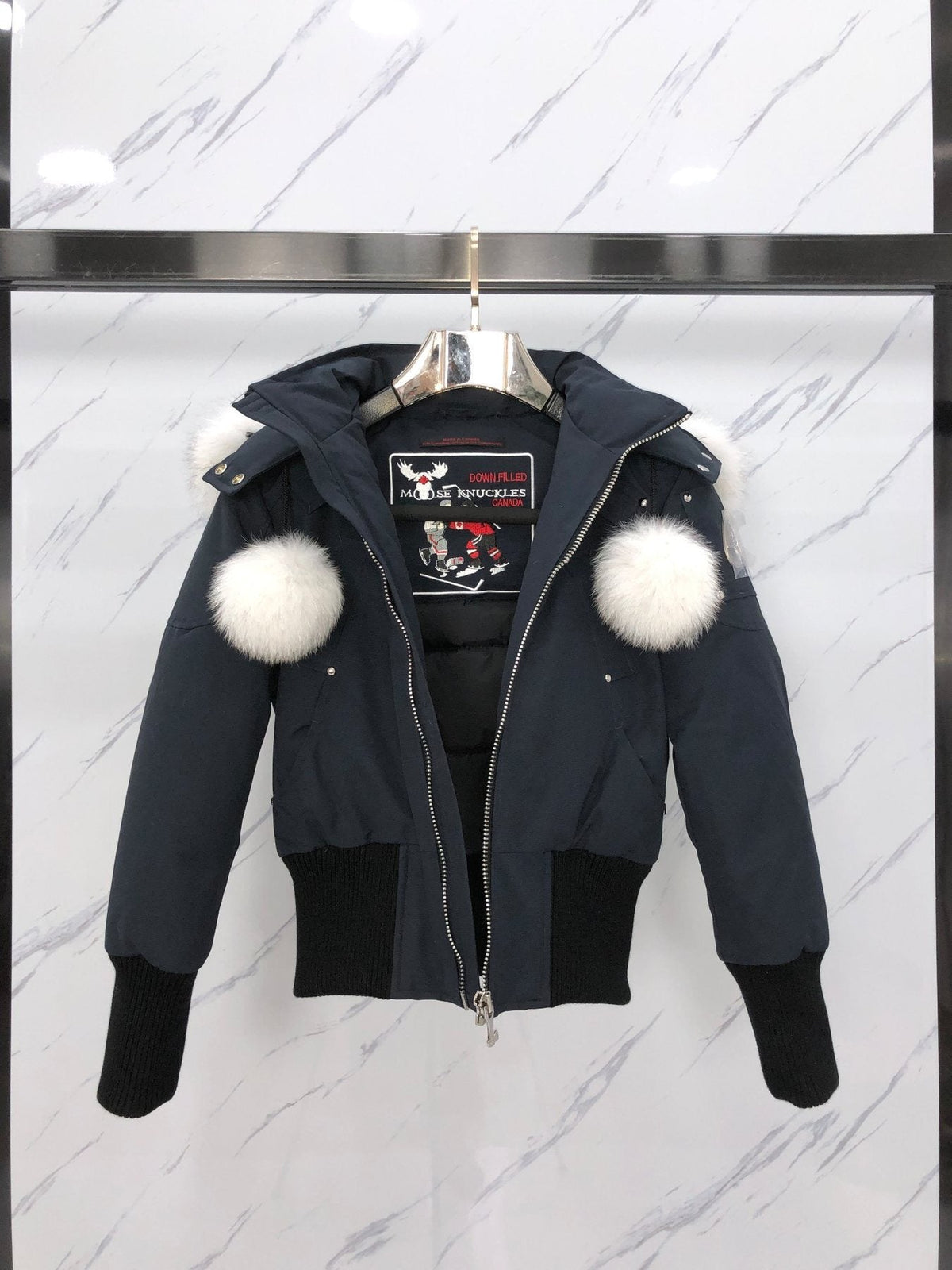 Moose Knuckles Women's Fur-Trim Hooded Puffer Jacket — detail