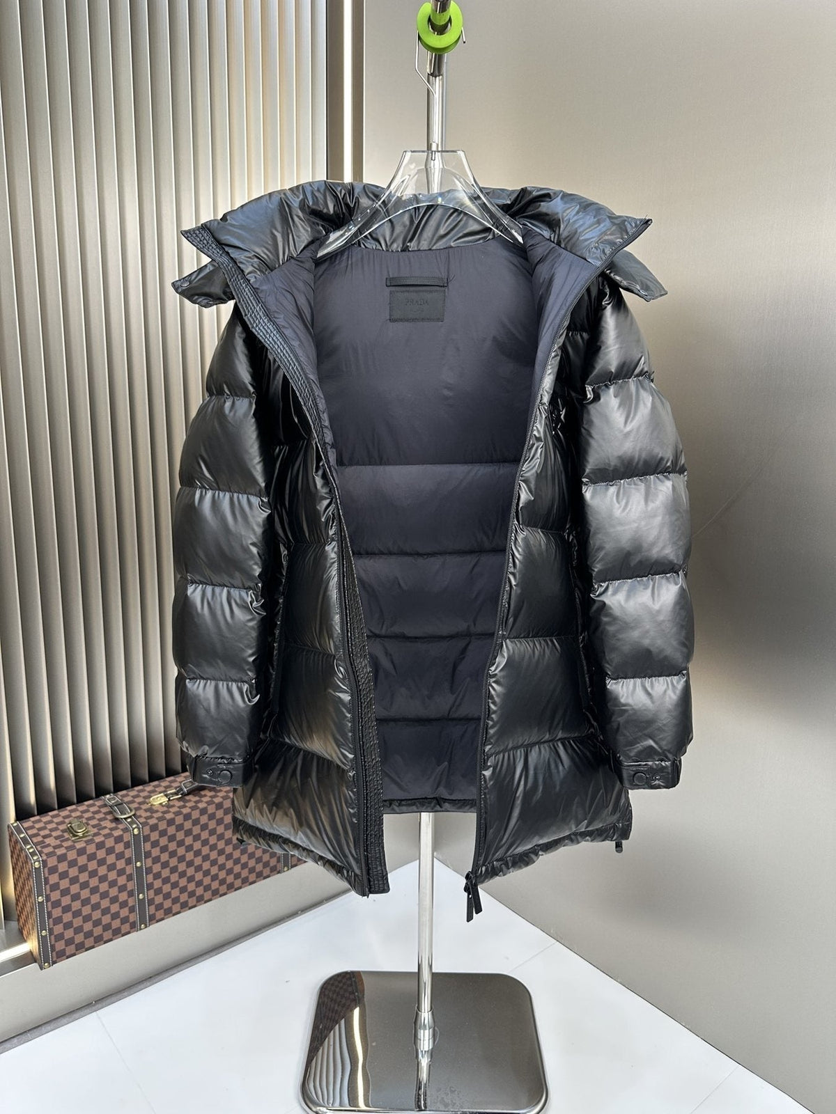 Prada Black Hooded Puffer Jacket — front
