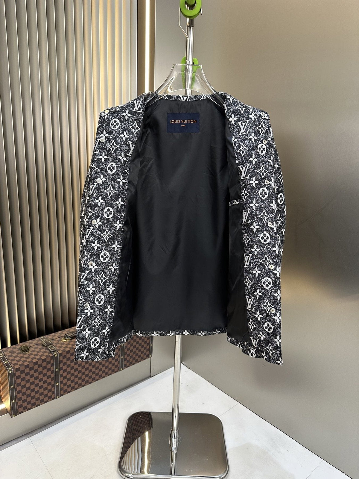 LV All-Over Monogram Button-Front Jacket — detail