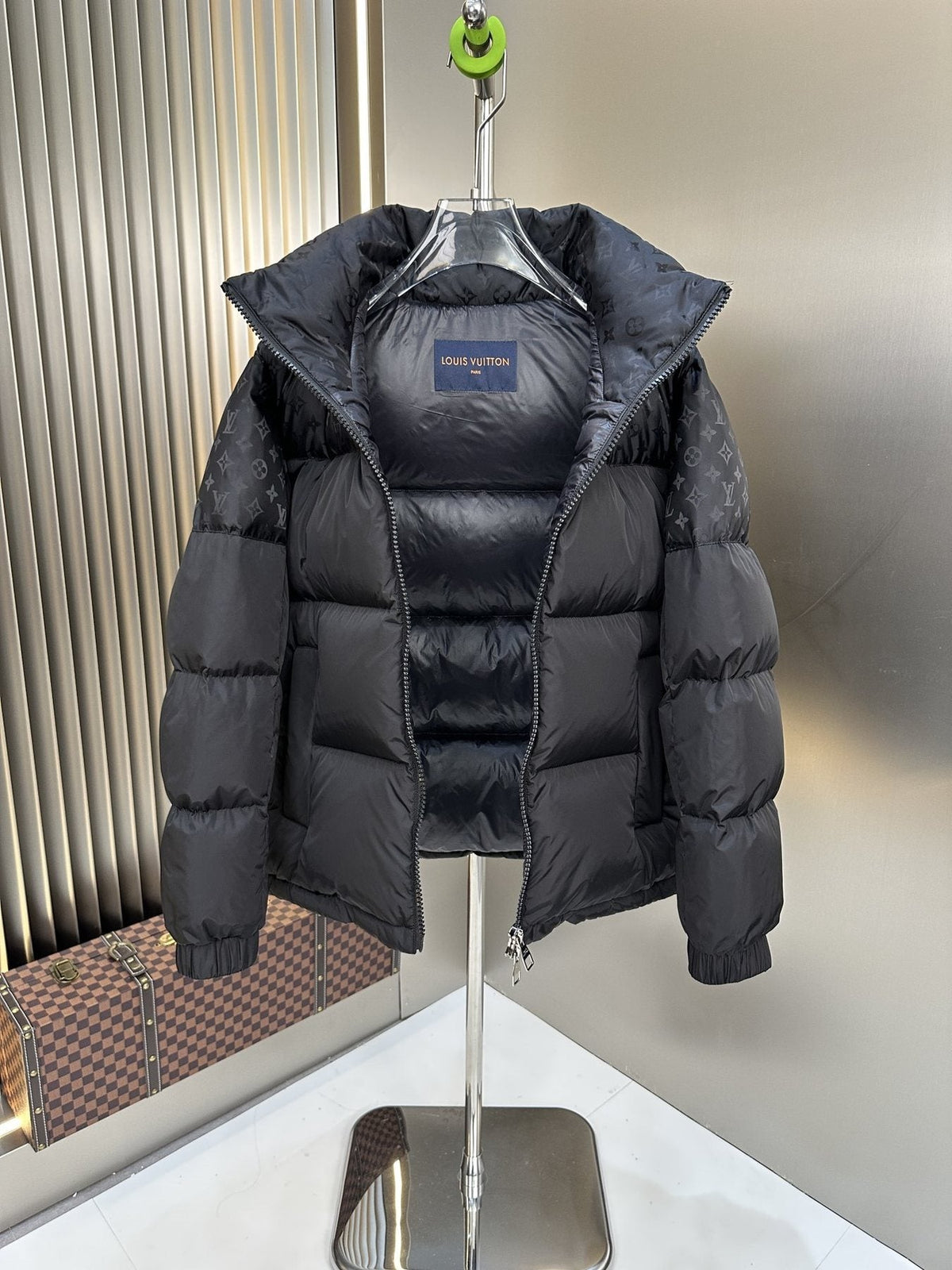 LV Tonal Monogram Hooded Puffer Coat — front