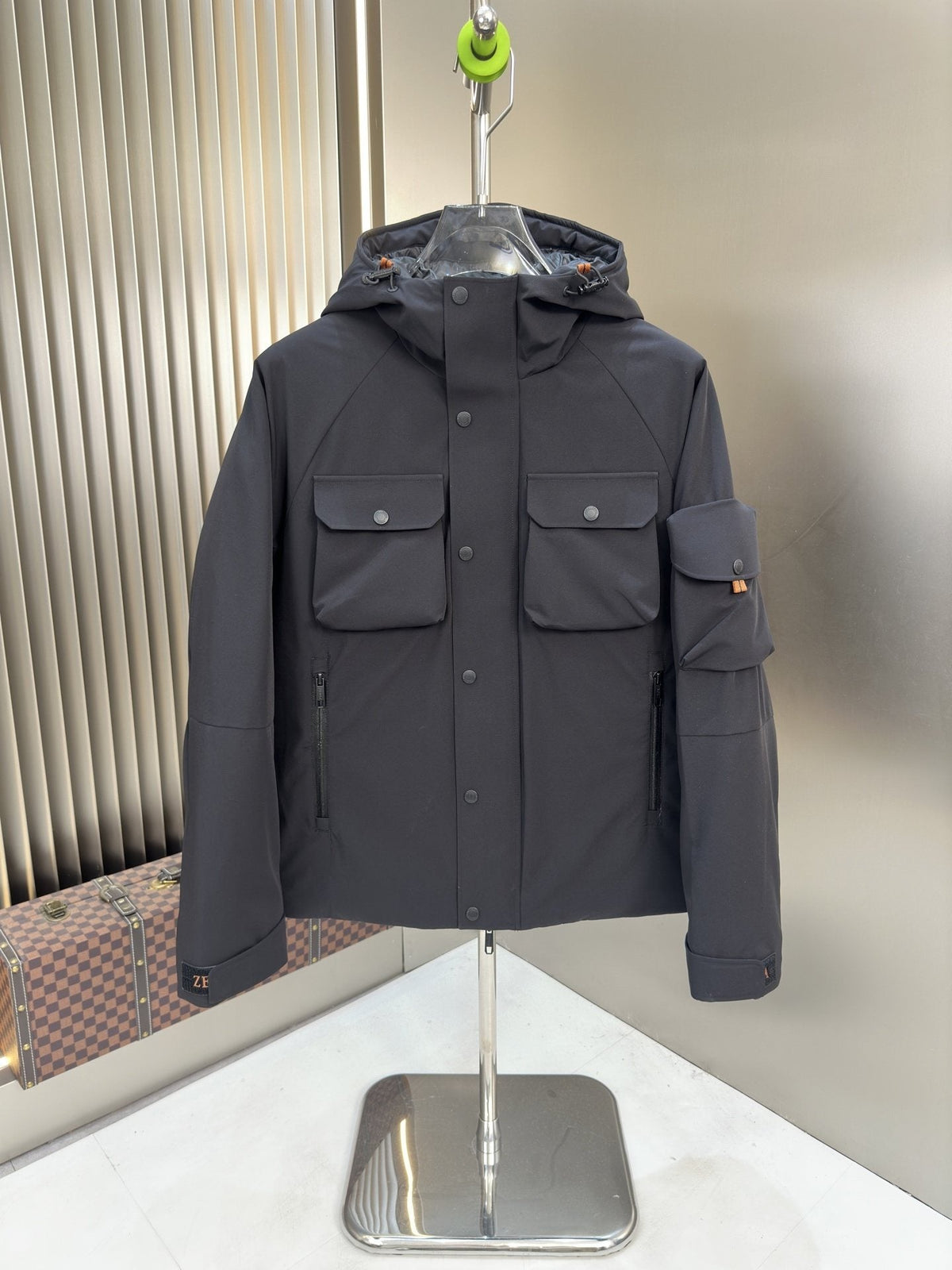 Zegna Hooded Utility Coat with Orange Trim — hero