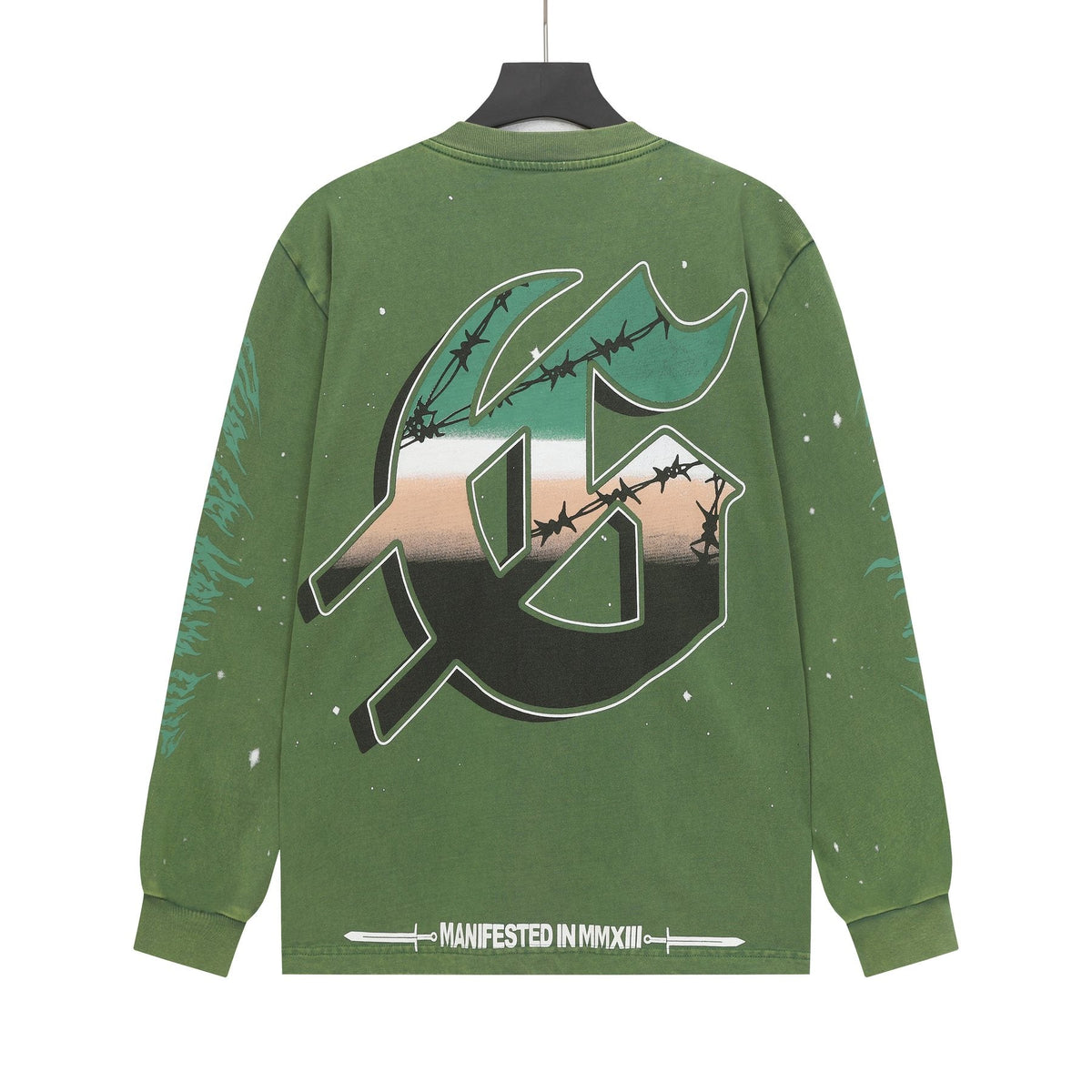 Godspeed Washed Olive Aircraft Graphic Long-Sleeve T-Shirt — back