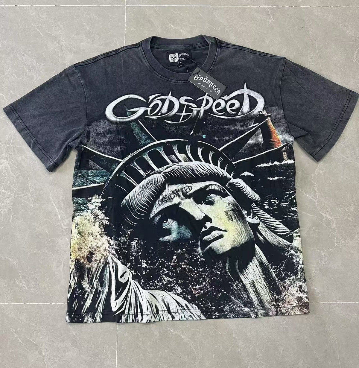 Godspeed Statue of Liberty Washed Graphic T-Shirt — front