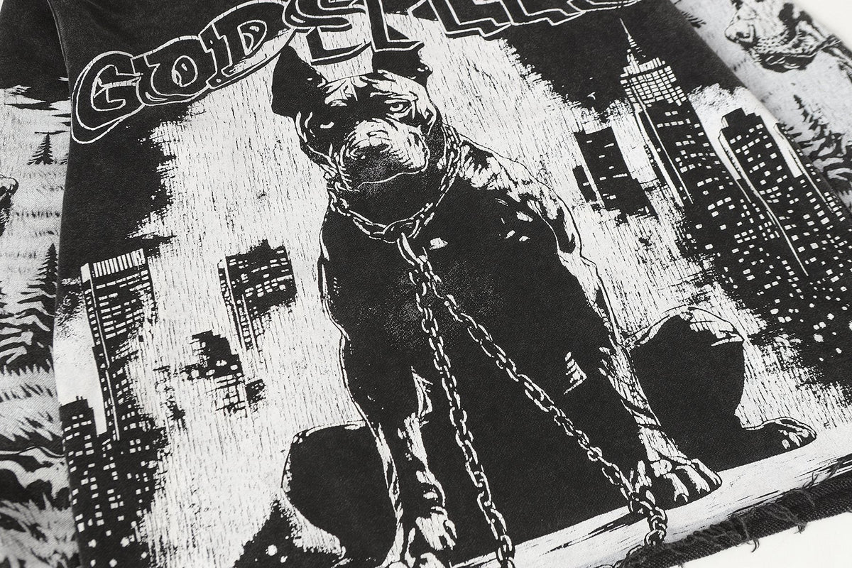 Godspeed Dog & City Graphic Raw-Hem Hoodie — detail