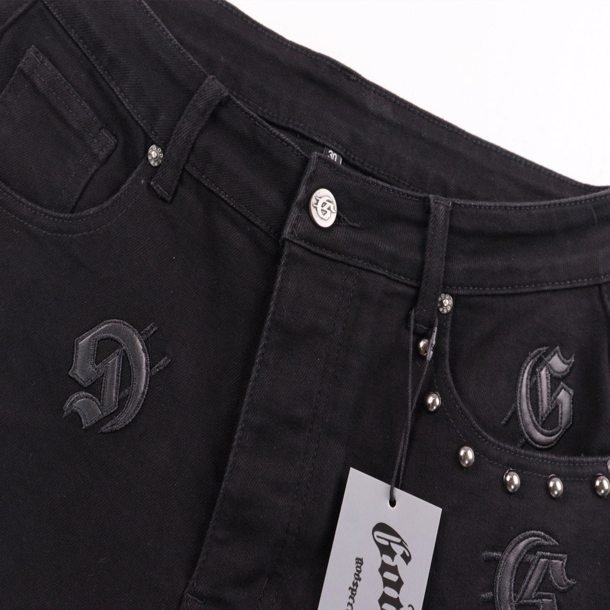 Godspeed Embroidered Denim Shorts — detail