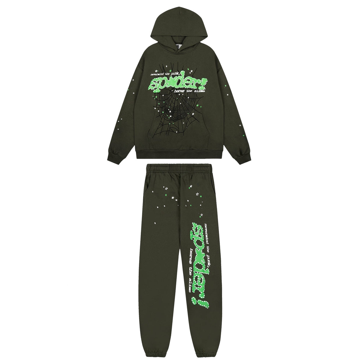 Sp5der Olive Green Spiderweb Graphic Matching Set — hero