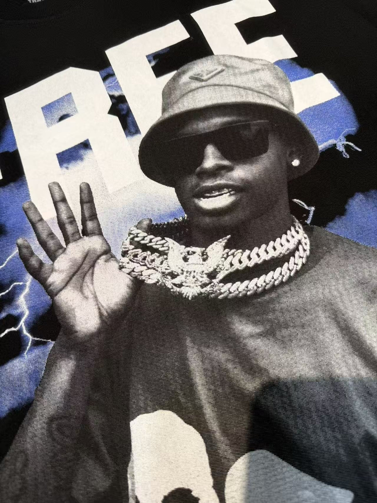 THAT'S A AWFUL LOT OF COUGH SYRUP White & Blue Graphic T-Shirt — fabric_closeup