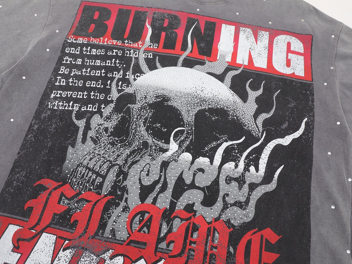 FIRST ROW Burning Flames Cropped Graphic T-Shirt — detail
