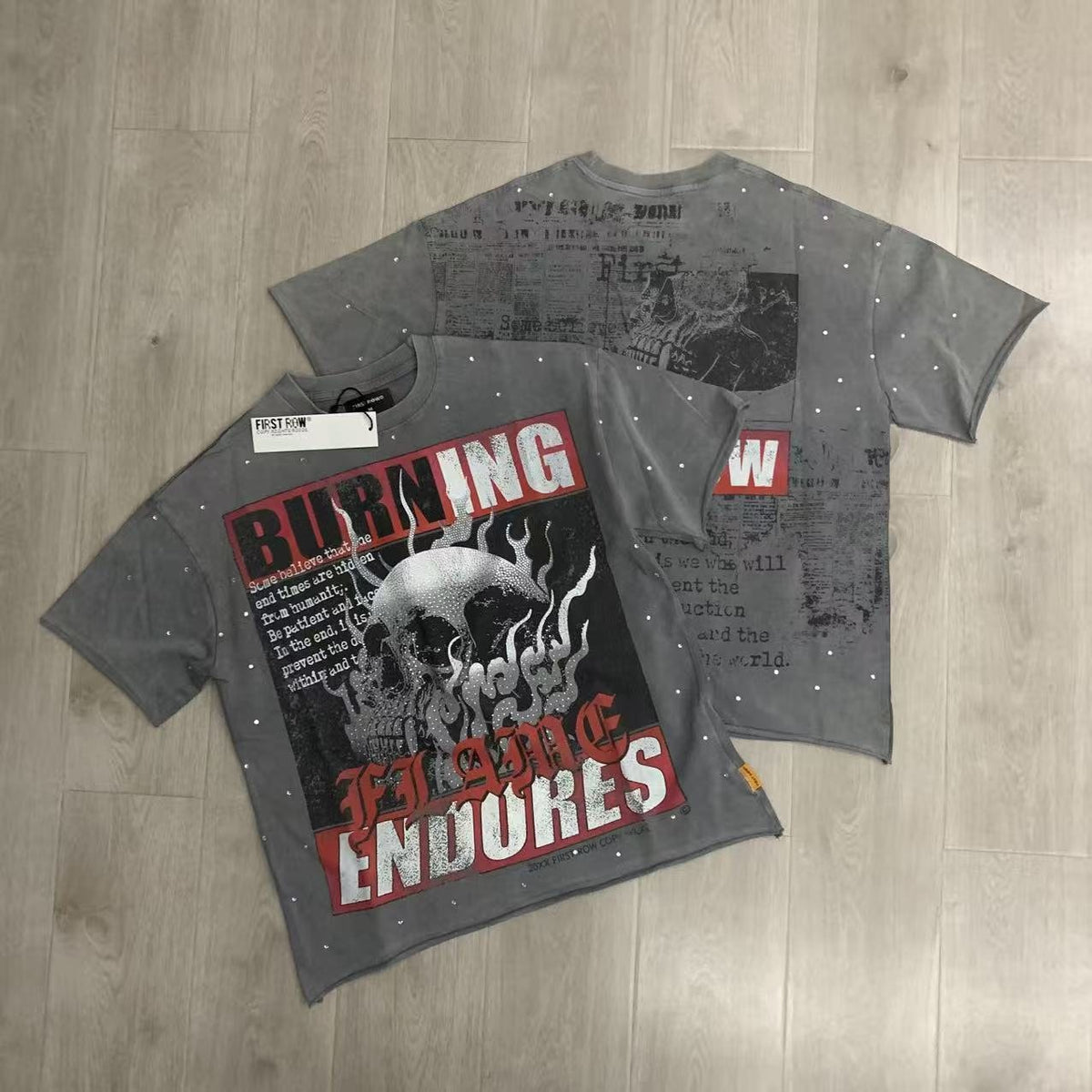 FIRST ROW Burning Flames Cropped Graphic T-Shirt — context