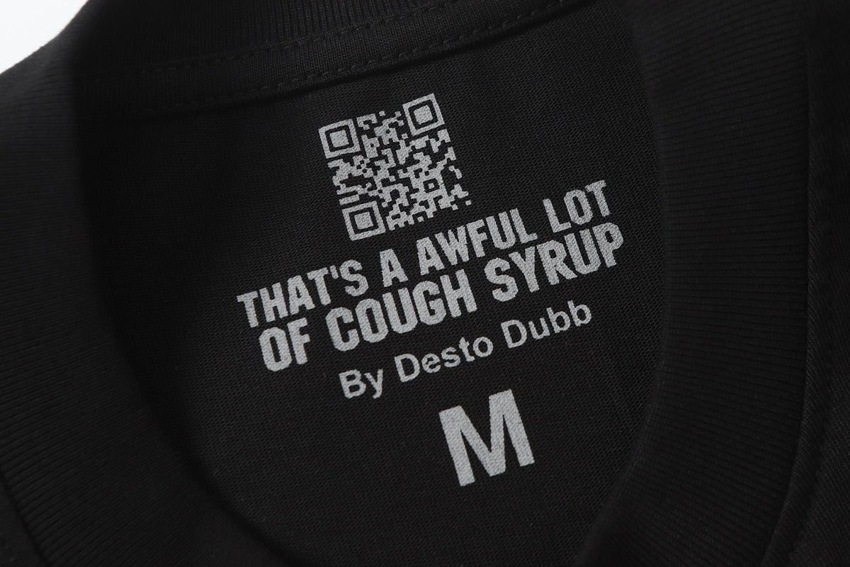 THAT'S A AWFUL LOT OF COUGH SYRUP Purple Front and Back Graphic T-Shirt — neck_label