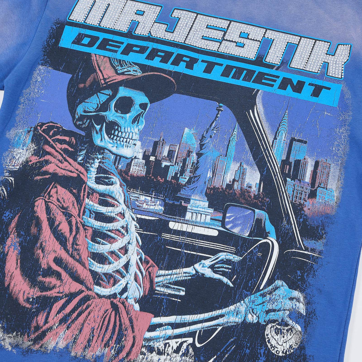 MAJESTIK Skeleton Driver Graphic T-Shirt — detail