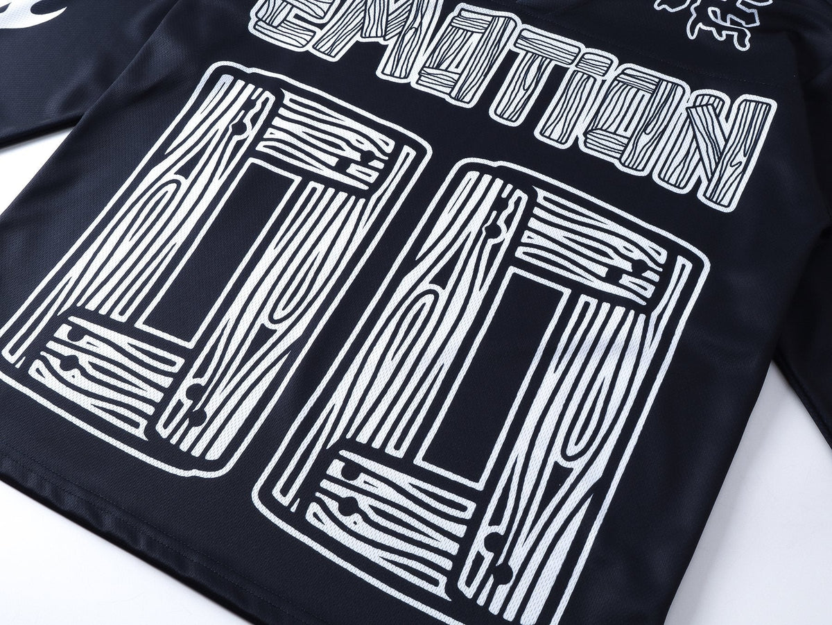 MIXED EMOTION V-Neck Jersey-Style Long-Sleeve T-Shirt — detail