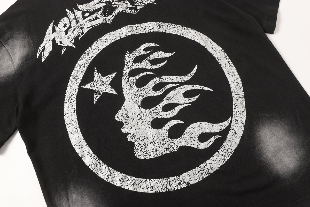 HELISTAR Distressed Silver Graphic T-Shirt — detail