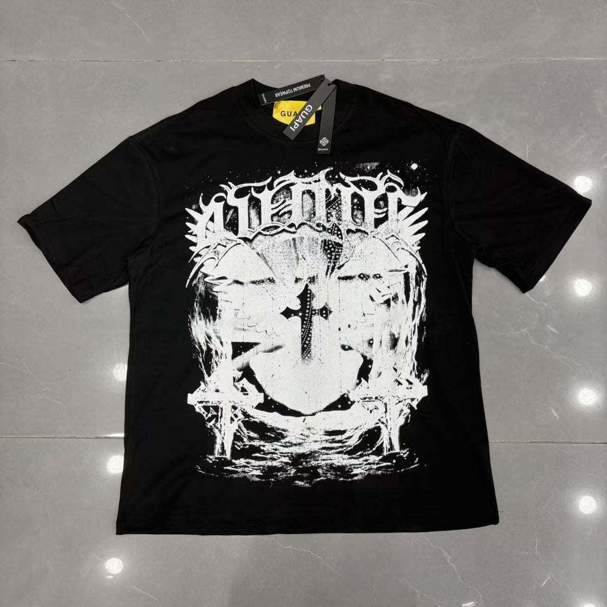 GUAPI Distressed Rhinestone Graphic T-Shirt — front