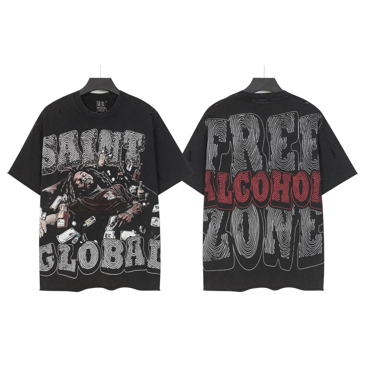 SAINT Free Alcohol Washed Black Graphic T-Shirt — hero