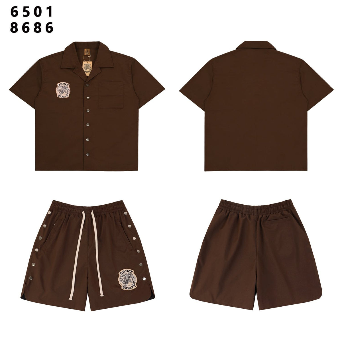 SAINT Vanity Patch Short-Sleeve Shirt & Snap-Side Shorts Set — front