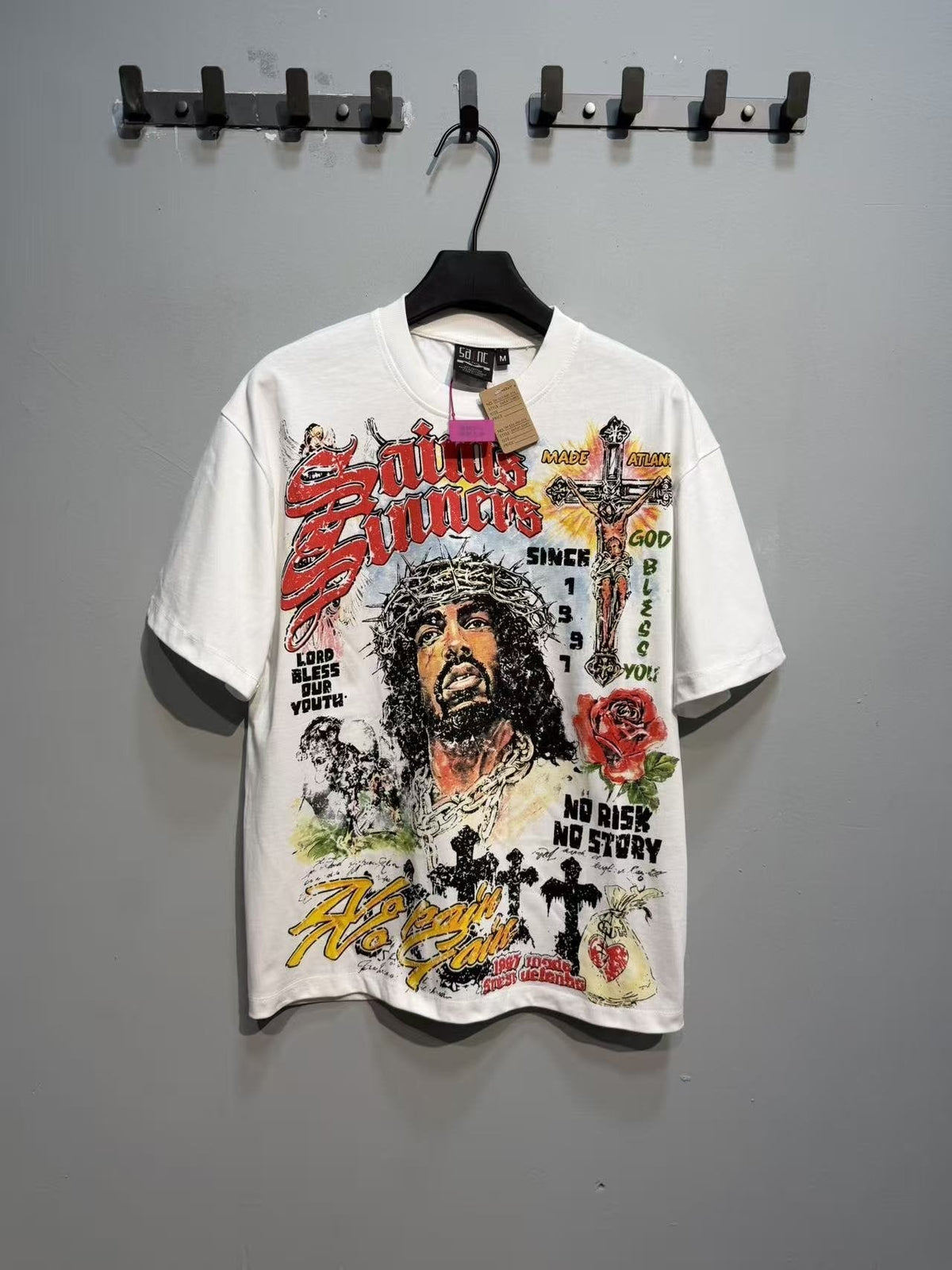 SAINT Religious-Inspired Graphic Short-Sleeve T-Shirt — front