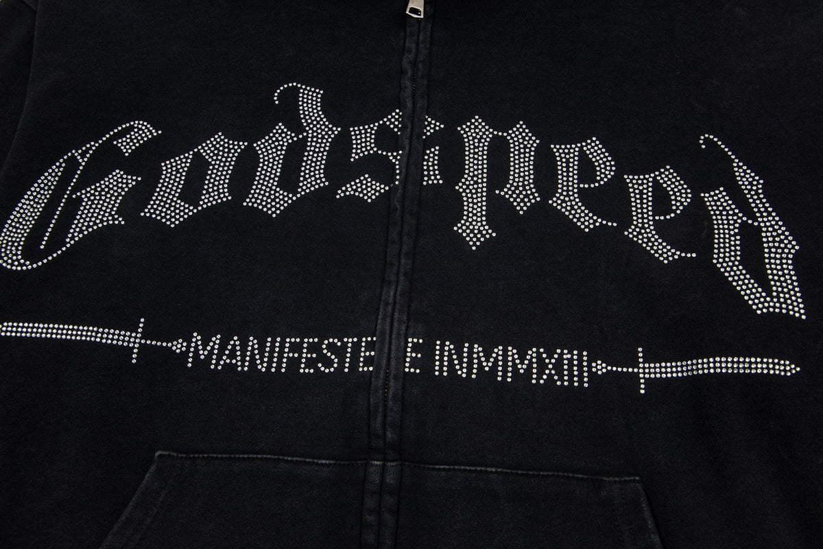 Godspeed Washed Gothic Graphic Full-Zip Hoodie — detail