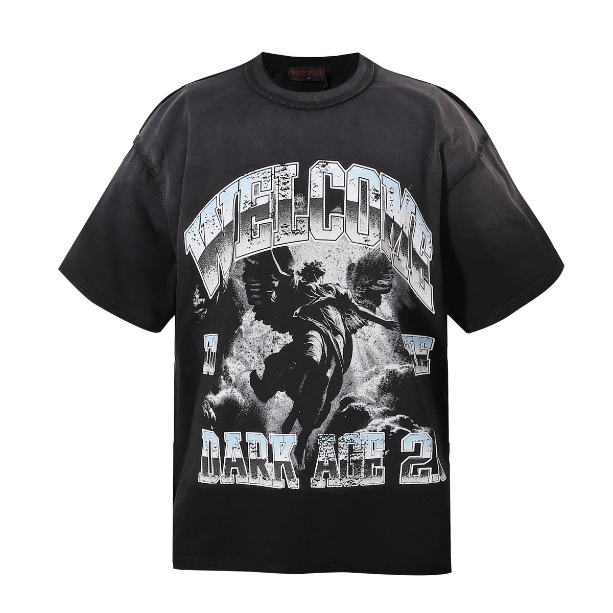 RARE PEACE Dark Age Washed Black Graphic T-Shirt — hero