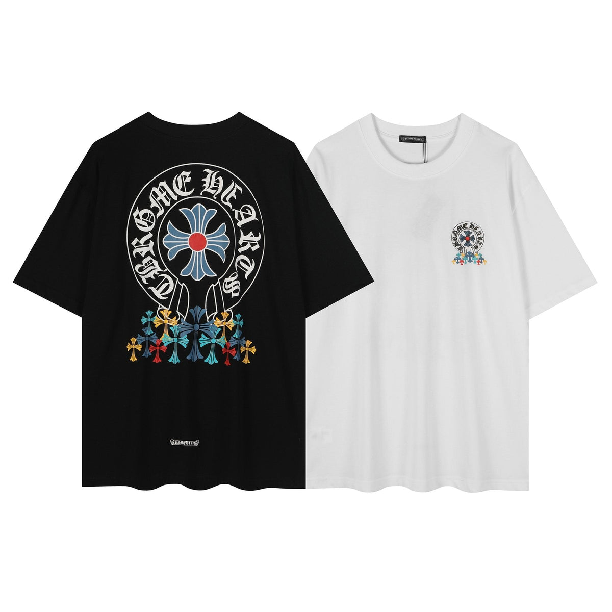 Chrome Hearts Rainbow Floral Cross Graphic T-Shirt — comparison