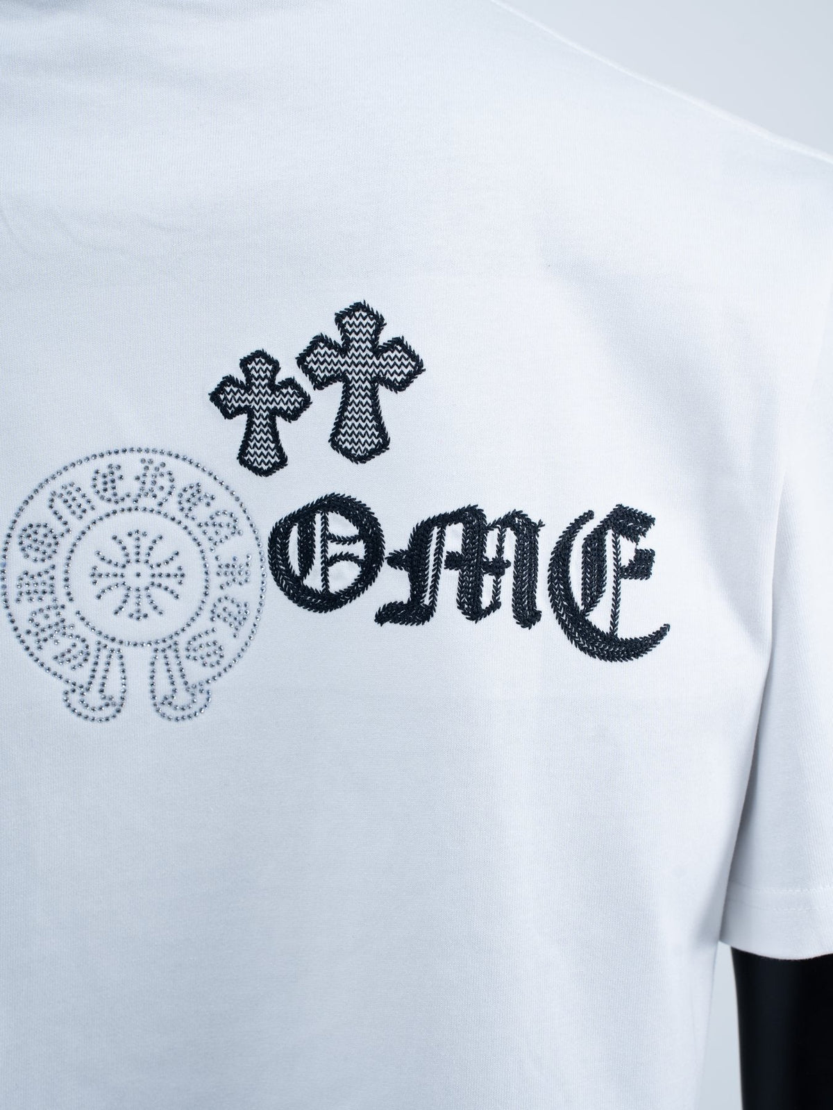 Chrome Hearts Rhinestone Slogan Graphic T-Shirt — detail