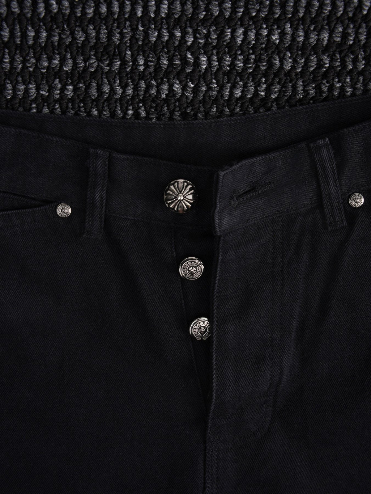 Chrome Hearts Orange Cross Patch Denim-Style Shorts — detail