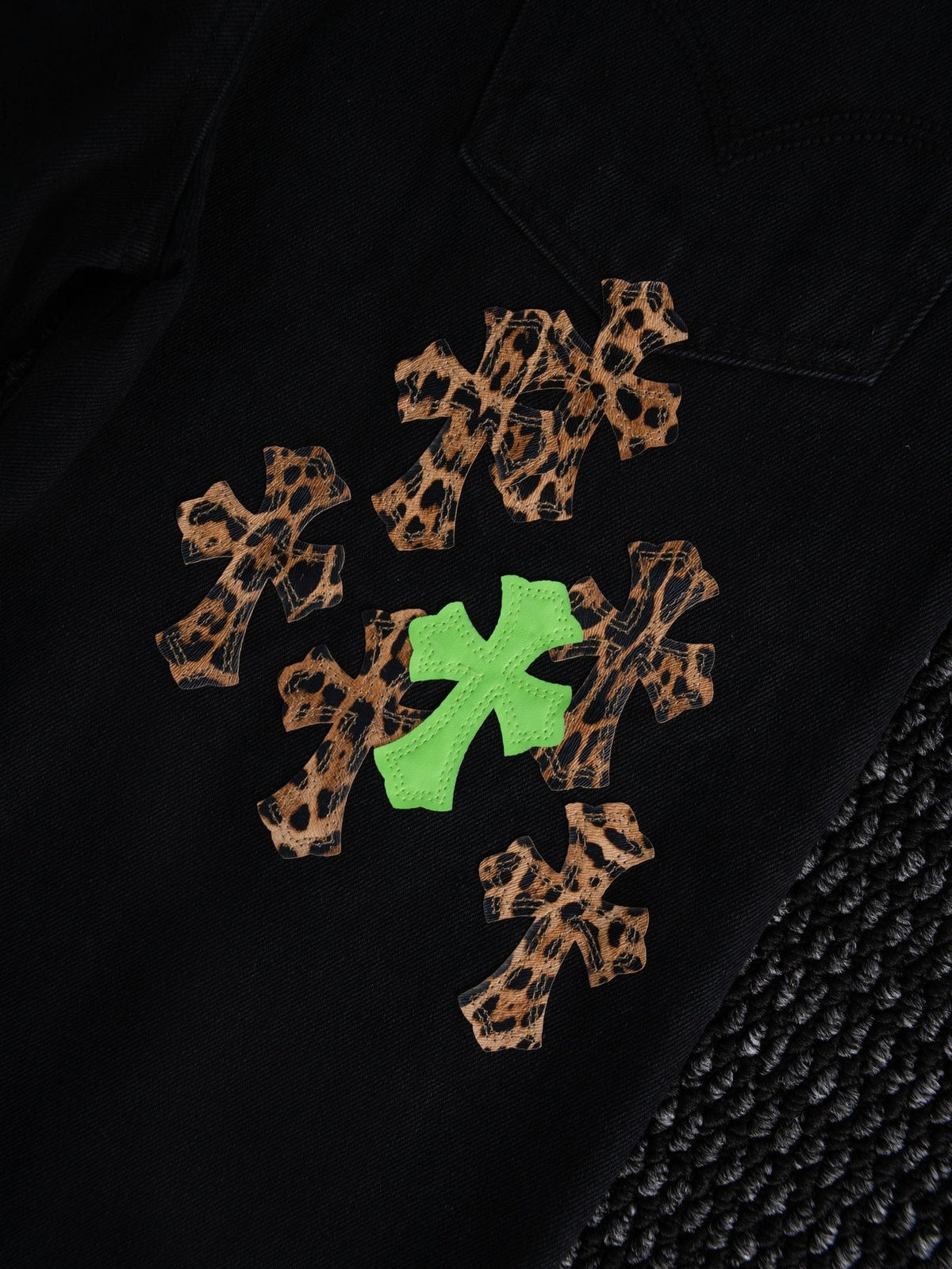 Chrome Hearts Leopard Cross Graphic Denim Pants — detail