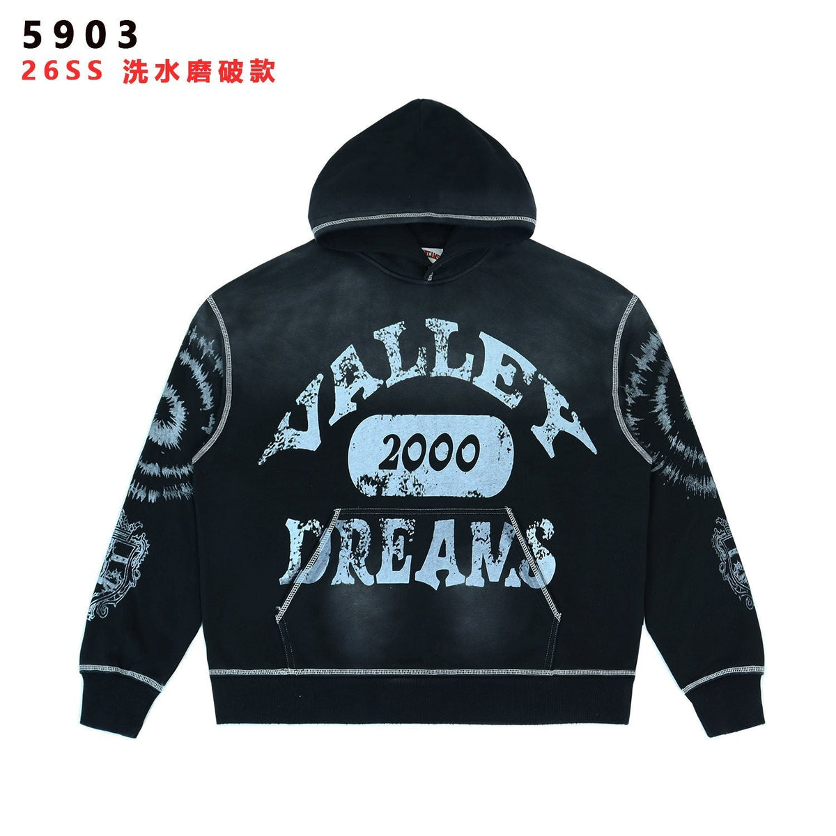Valley Dreams 2000 Washed Black Graphic Hoodie — hero