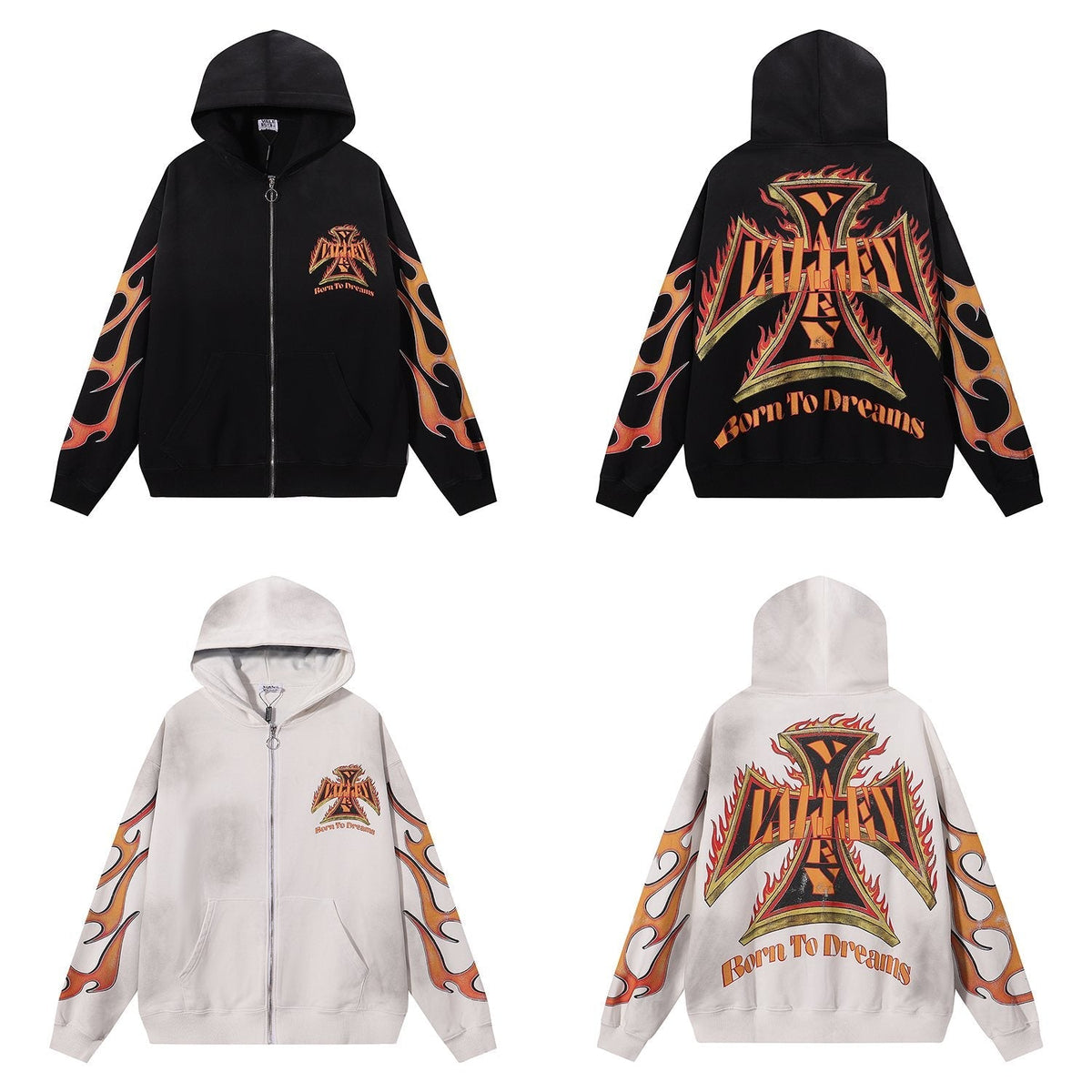 VALE USA Reborn Cross Flame Zip Hoodie — comparison