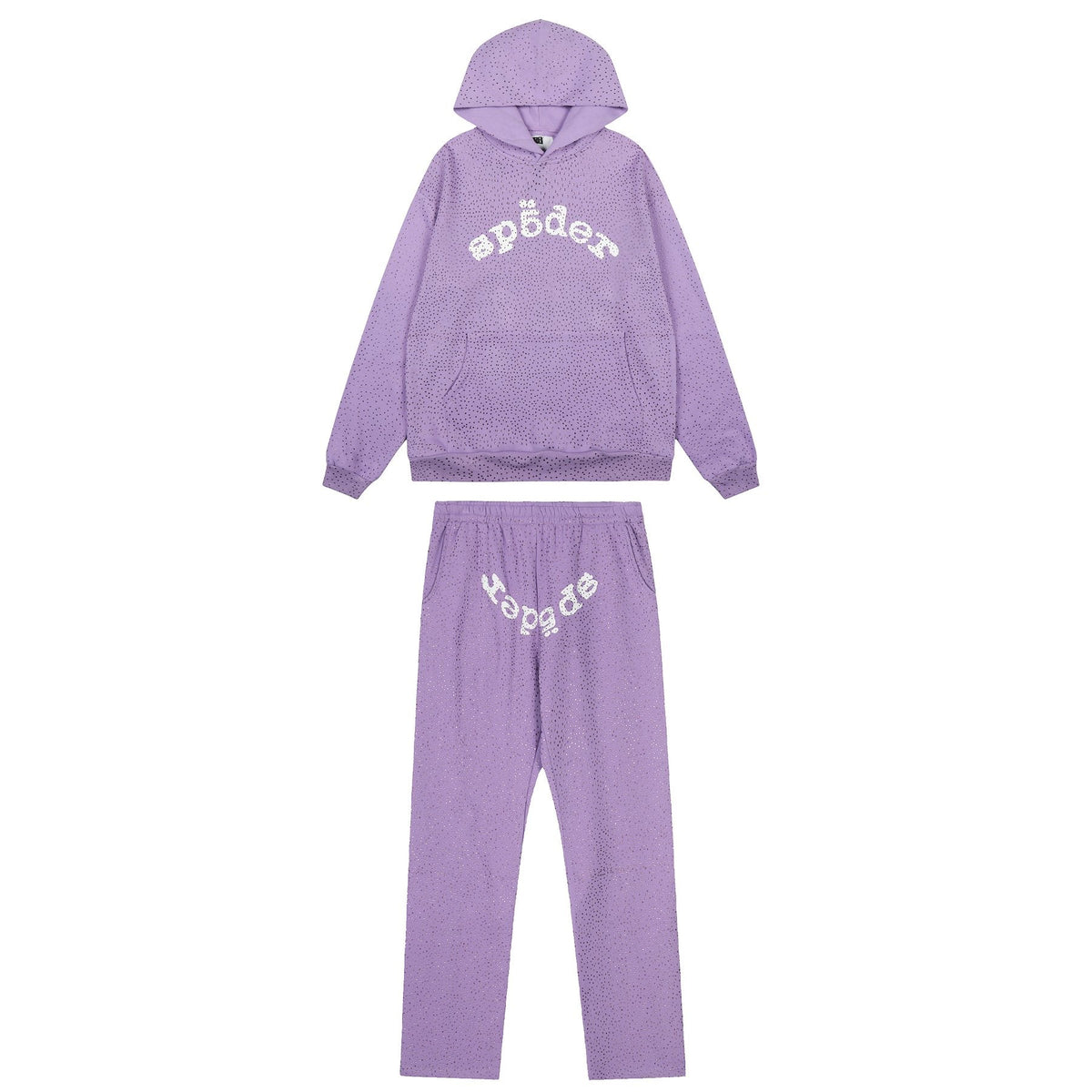 Sp5der Rhinestone Hoodie & Pants Matching Set — front