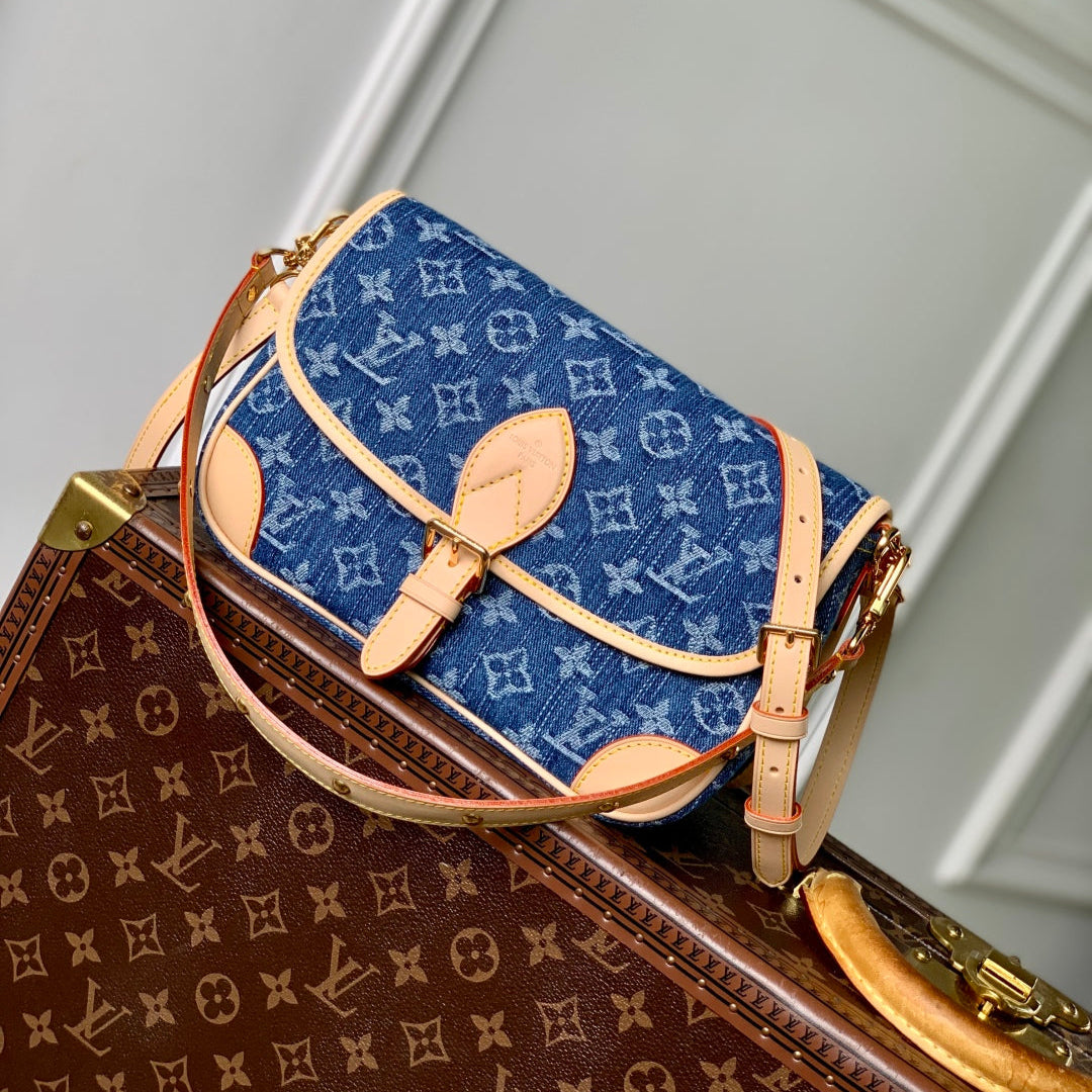LOUIS VUITTON DIANE 24 IN DENIM BLUE MONOGRAM COWHIDE LEATHER TRIM