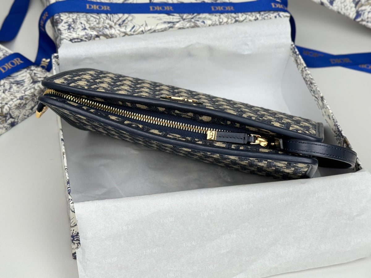 DIOR 25S 30 MONTAIGNE DEA POUCH BLUE OBLIQUE JACQUARD 26 IN CANVAS